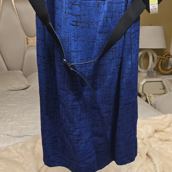 R&M Richards Blue and Black Midi Dress with Ruffled Peter Pan Collar - Picture 4 of 15